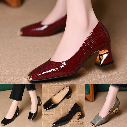 【35-42】Novi francoski čevlji z debelimi petami in teksturo, plitva odprtina