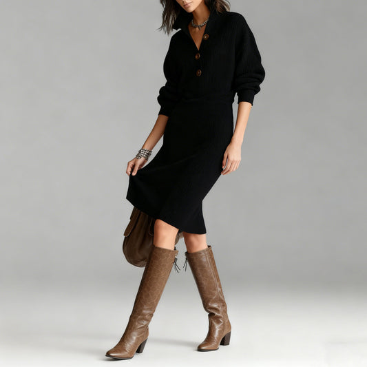 🔥【S-3XL】2026 Nowa europejska i amerykańska sukienka dzianinowa z kołnierzykiem w nowym stylu