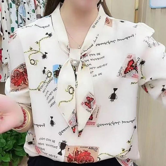 Stylowa i elegancka damska koszula z krótkim rękawem i kołnierzykiem kokardkowym