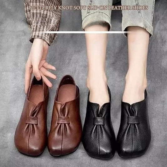 👡【Rozmiary 35-42】2026 Nowość, Miękkie buty damskie, Ozdoba kokardki, Wysokiej jakości skóra bydlęca, Proste i wykwintne