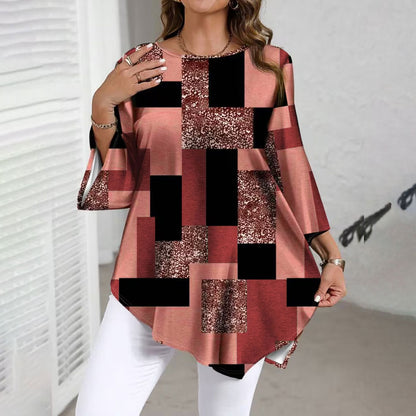 【XL-5XL】Wiosenno-letnia damska bluzka w dużym rozmiarze, luźna, swobodna, z nieregularnym dołem