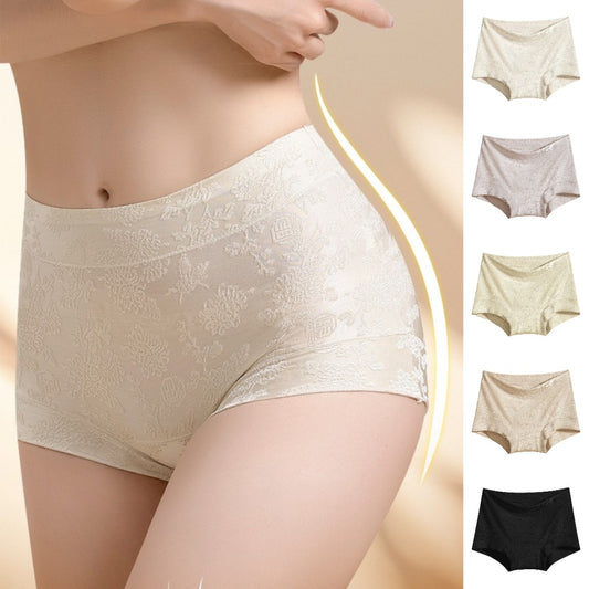 💖💕【Płatność przy odbiorze】【Zestaw 5 sztuk】(40-80 kg) Bielizna żakardowa z wysokim stanem i antybakteryjna, wykonana z jedwabiu morwowego 10A, specjalnie zaprojektowana dla kobiet, może wyszczuplać biodra i brzuch