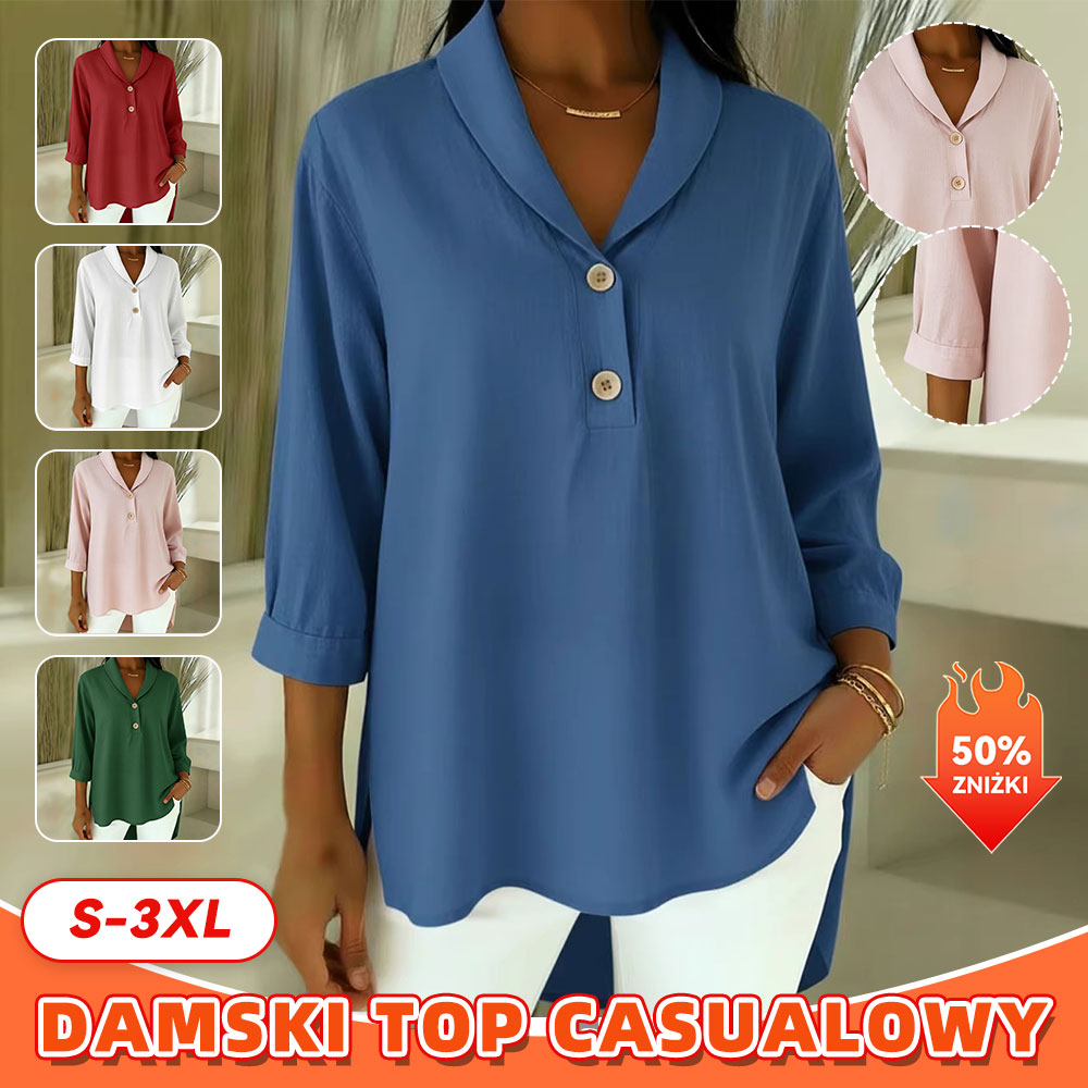 【S-3XL】Stylowa, wygodna, luźna, damska koszula z długim rękawem i kołnierzykiem typu Piotruś Pan