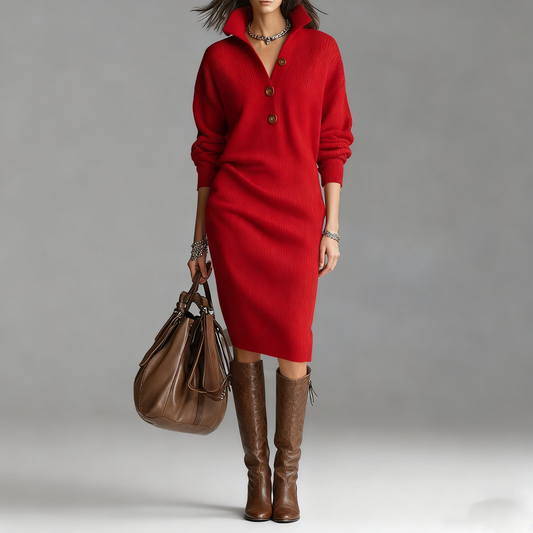 🔥【S-3XL】2026 Nowa europejska i amerykańska sukienka dzianinowa z kołnierzykiem w nowym stylu