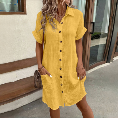 🎁 Bawełniano-lniana sukienka z 2026 z krótkim rękawem, lekka i przewiewna – 🌟 Wiosenna promocja Kup teraz w korzystnej cenie