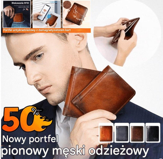 2026 Nowy męski portfel antykradzieżowy wykonany z prawdziwej skóry
