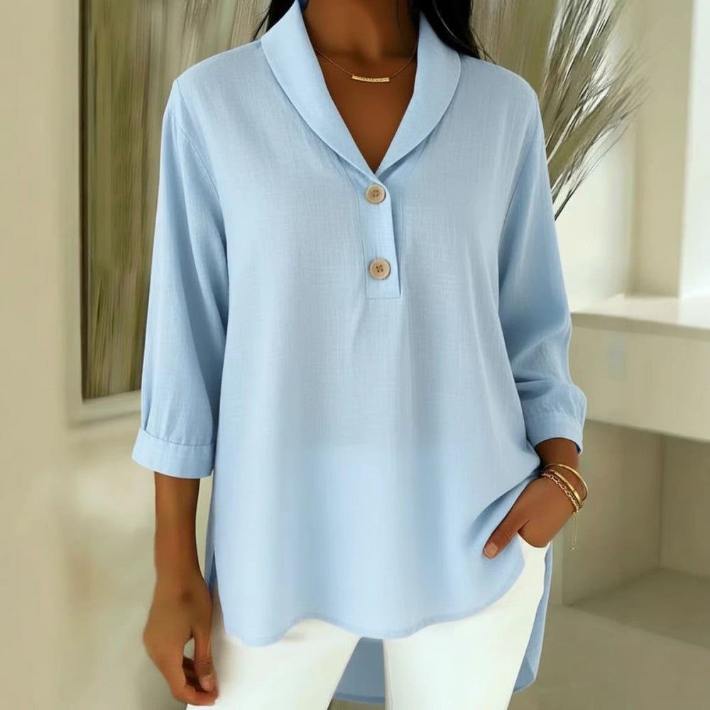 【S-3XL】Stylowa, wygodna, luźna, damska koszula z długim rękawem i kołnierzykiem typu Piotruś Pan