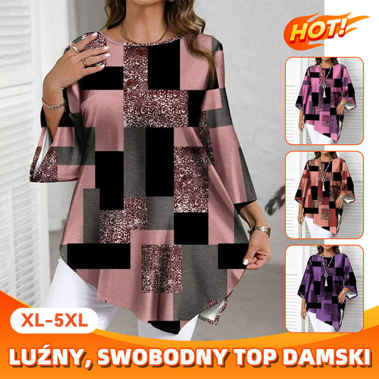 【XL-5XL】Wiosenno-letnia damska bluzka w dużym rozmiarze, luźna, swobodna, z nieregularnym dołem