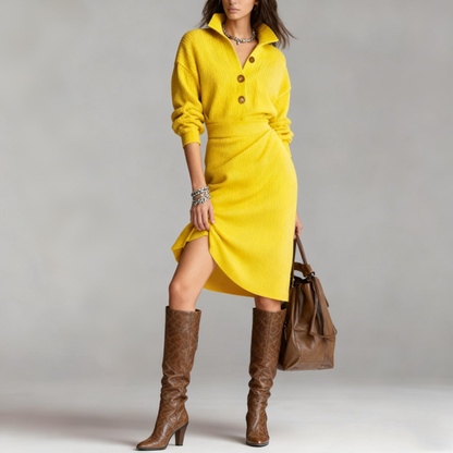 🔥【S-3XL】2025 Nowa europejska i amerykańska sukienka dzianinowa z kołnierzykiem w nowym stylu