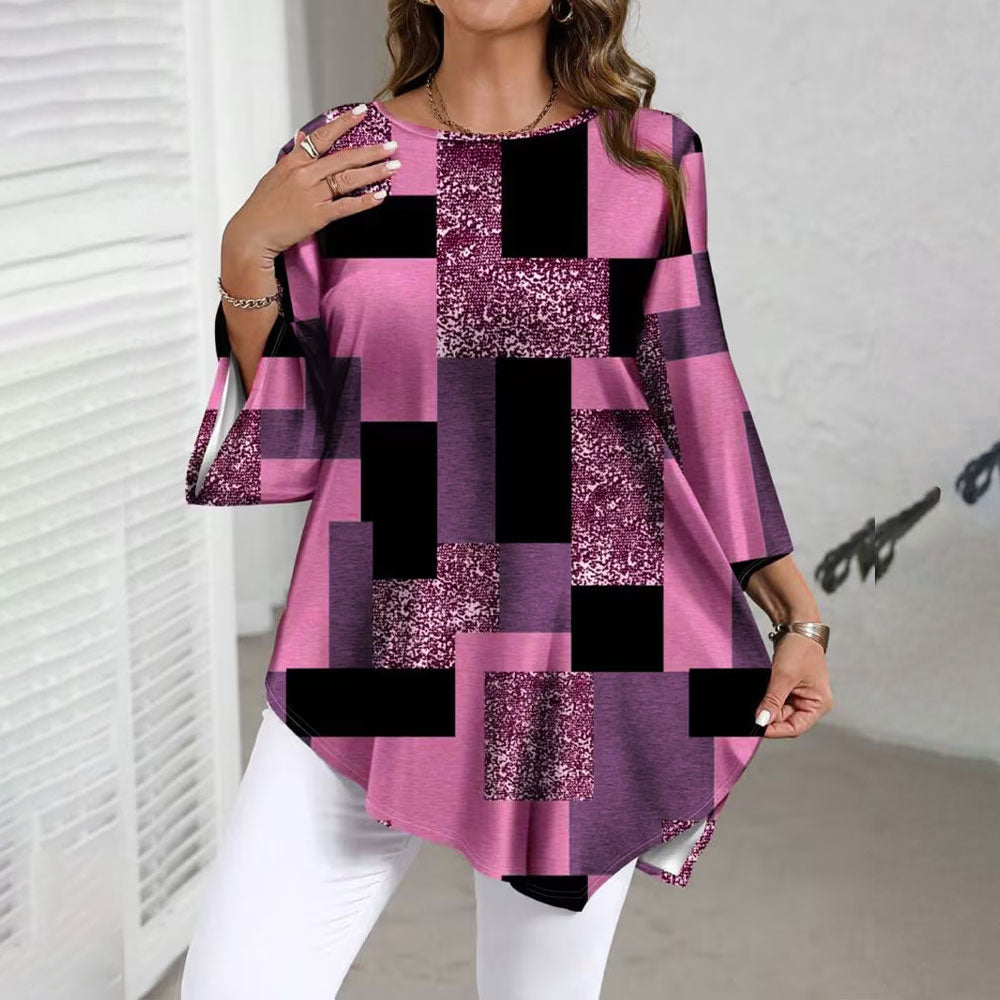 【XL-5XL】Wiosenno-letnia damska bluzka w dużym rozmiarze, luźna, swobodna, z nieregularnym dołem