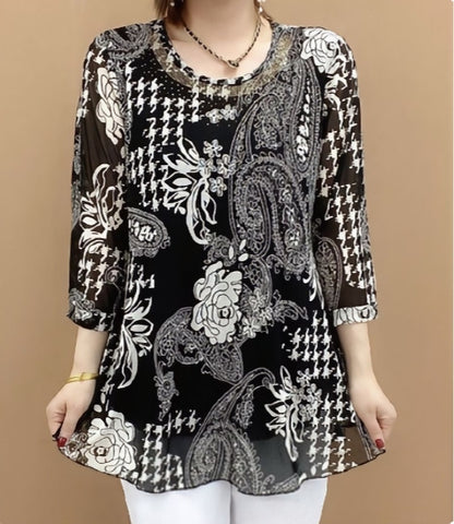 【XL-6XL】2026 Nowa letnia koszula z luźną elastyczną górą zakrywającą brzuch