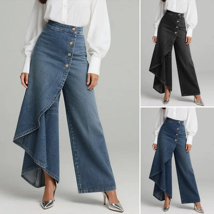 🥇 Damskie džínsy z wysokim stanem i szerokimi nogawkami, luźny krój o eleganckim fasonie